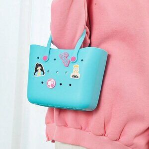 Blue Casual Women's Cartoon Pattern Tote Bag Portable Travel School Lunch Picnic